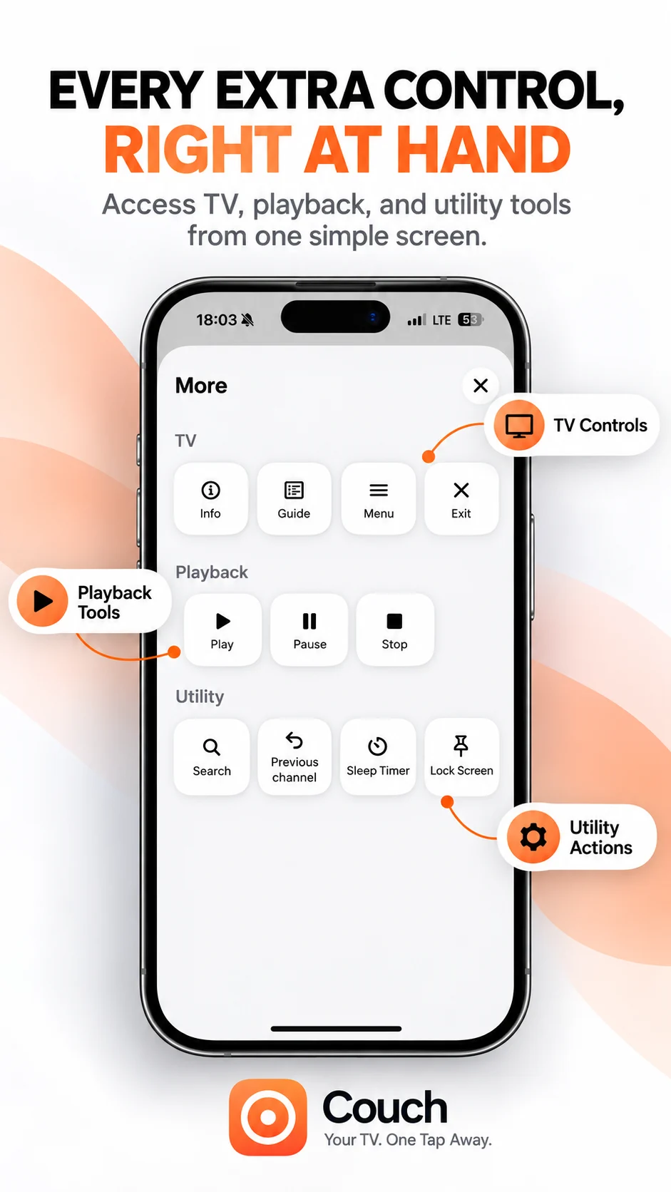 Couch promotional panel showing the more interface